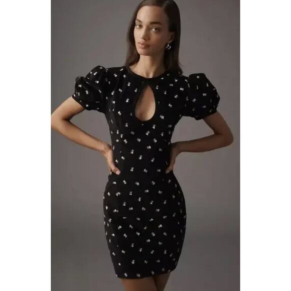 ANTHROPOLOGIE MAEVE sz 8 Puff Sleeve Keyhole Embroidered Dress Corduroy - Picture 1 of 10